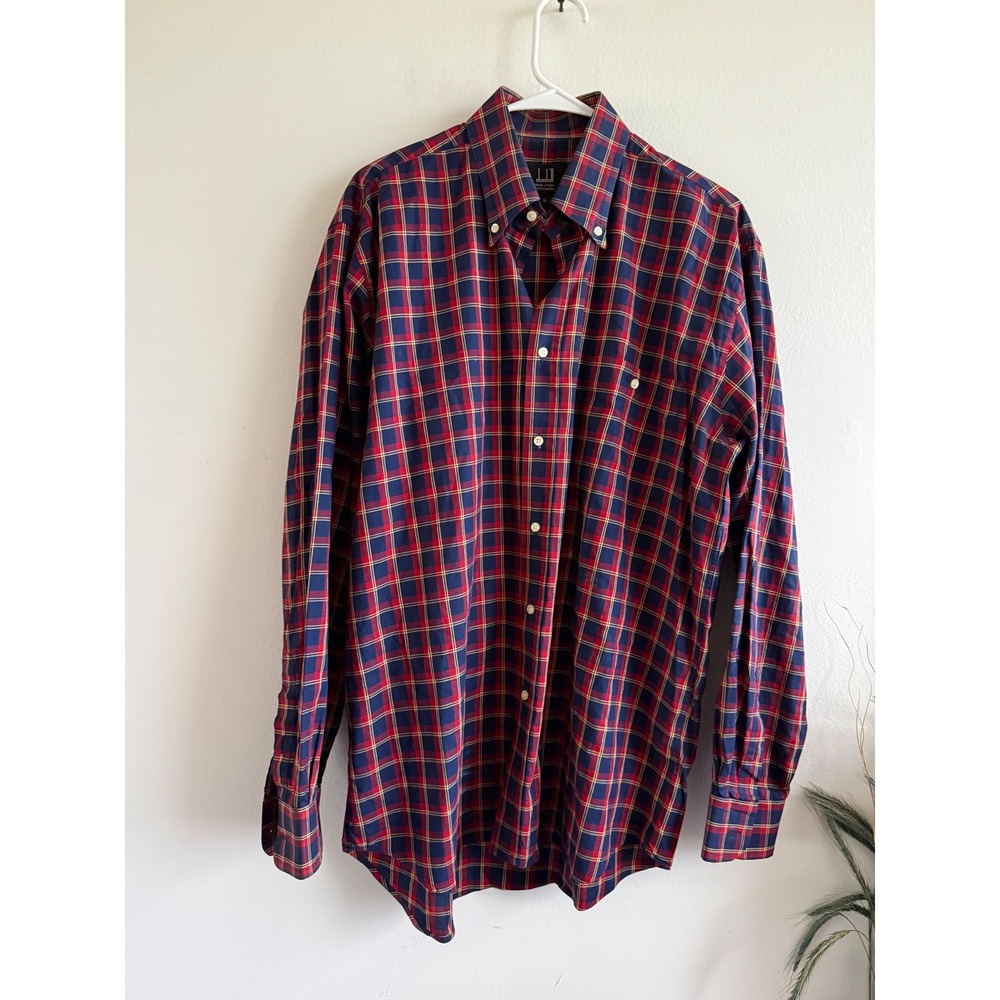 Dunhill London Mens Plaid Button Down Shirt Navy Red Yellow Italy Cotton M 3969